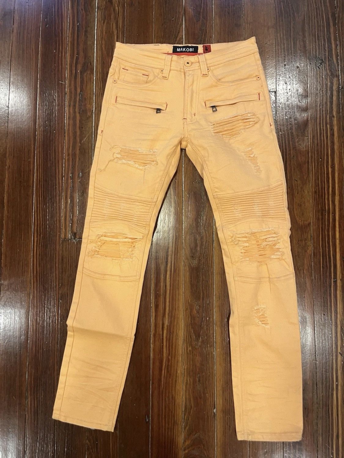 Makobi Orange Sherbet Distressed Denim Jeans Size 30x32