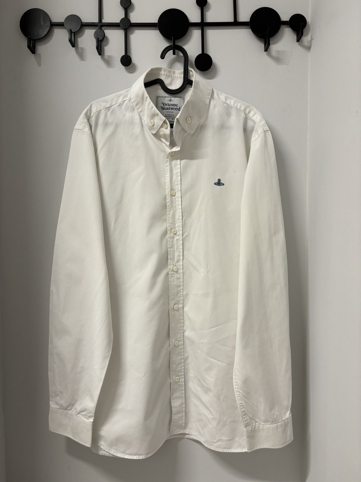 Image of Designer Vivienne Westwood White Button Up Shirt Small Logo, Men's (Size XL)