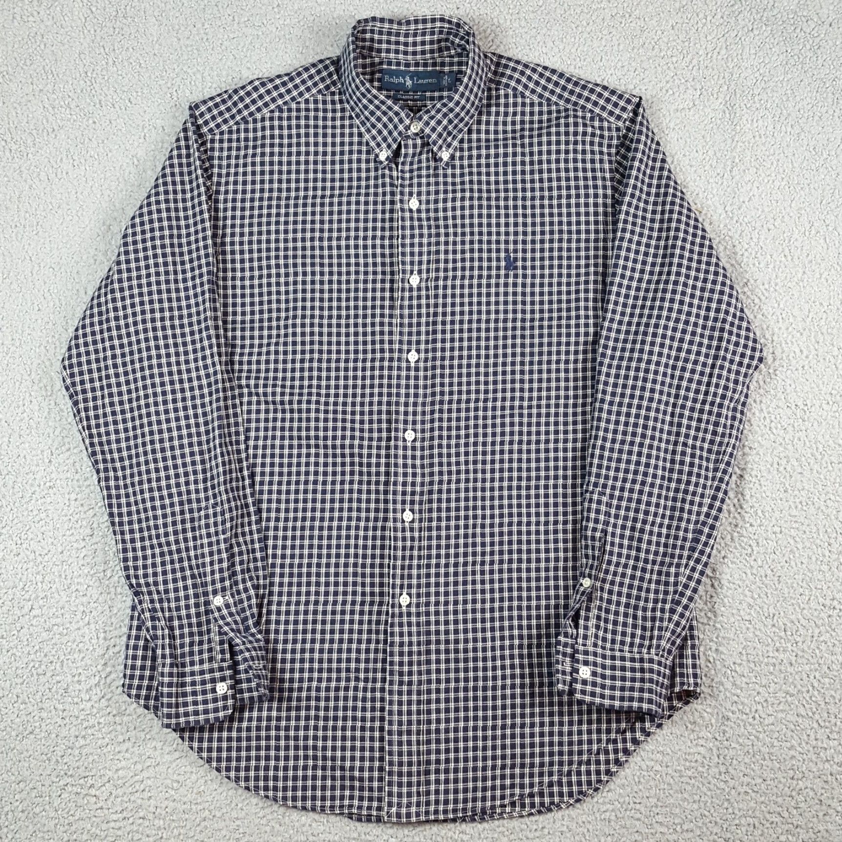 Ralph Lauren Ralph Lauren Button-Up Shirt Blue Plaid 90s Preppy Pony Logo Men's L Dress Shirt Size 42R - 2 Thumbnail