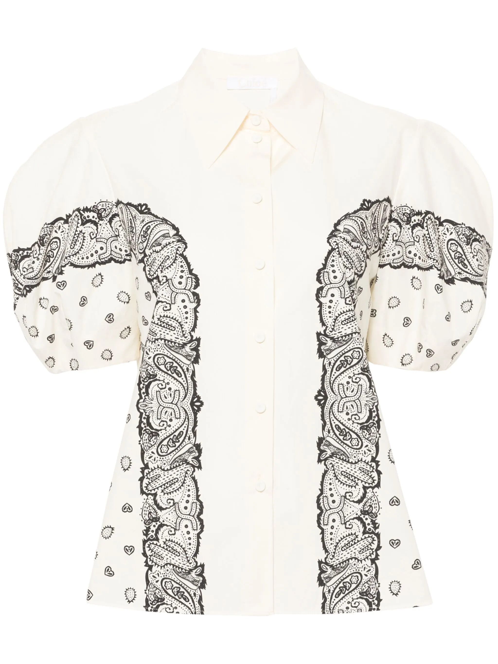 Chloe o1loc1c10425 Bandana Print Cotton Blouse Top in Black/White Size S / US 4 / IT 40 - 1 Thumbnail