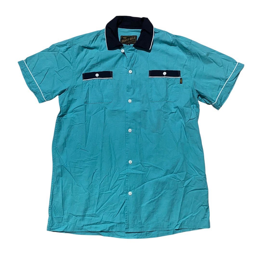 Benny gold strike stay gold seafoam bowling shirt