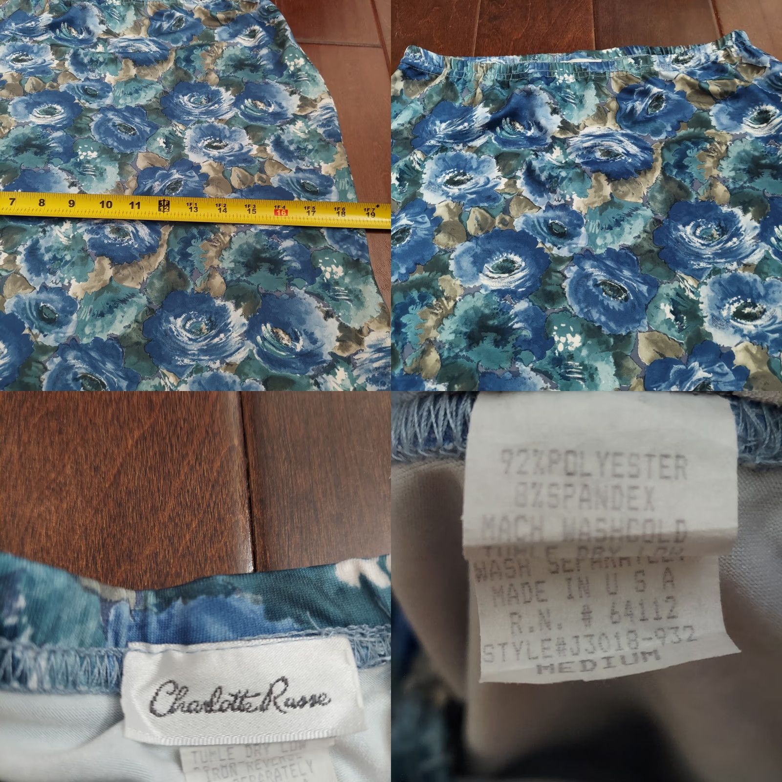 Vintage Charlotte Russe Women's Blue Floral Ribbed Side Slit Midi Skirt M Regular Size 32" / US 10 / IT 46 - 8 Thumbnail
