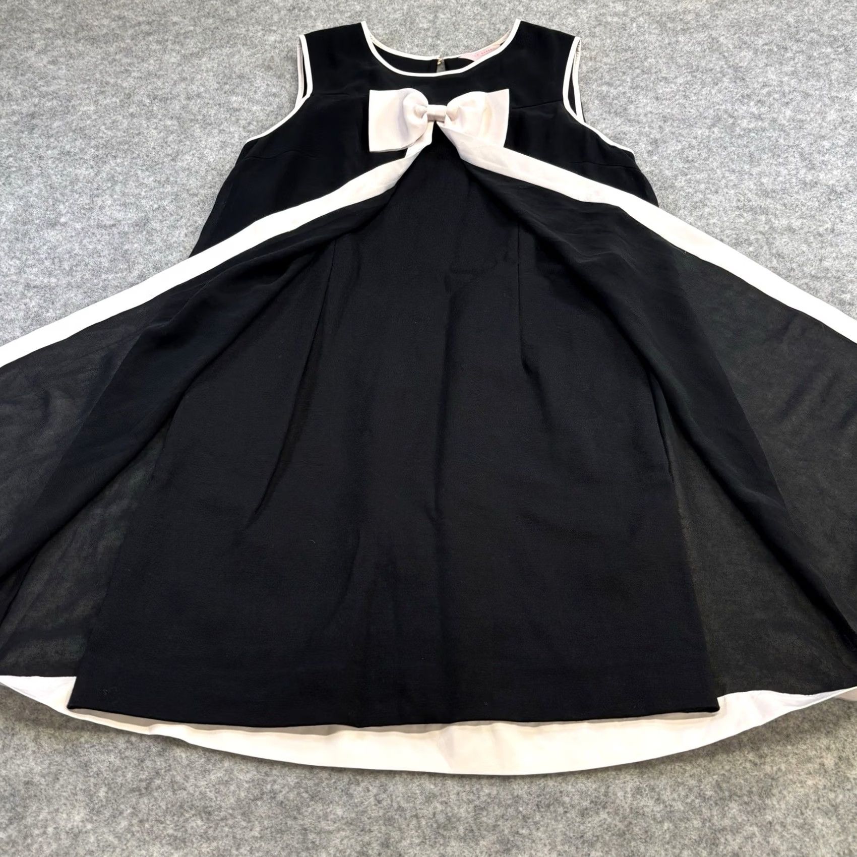 Ted Baker TED BAKER dress UK10 Josa bow colour block A-line flare swing tunic shift Dress Midi Black / Ivory Mens? Size L / US 10 / IT 46 - 4 Thumbnail