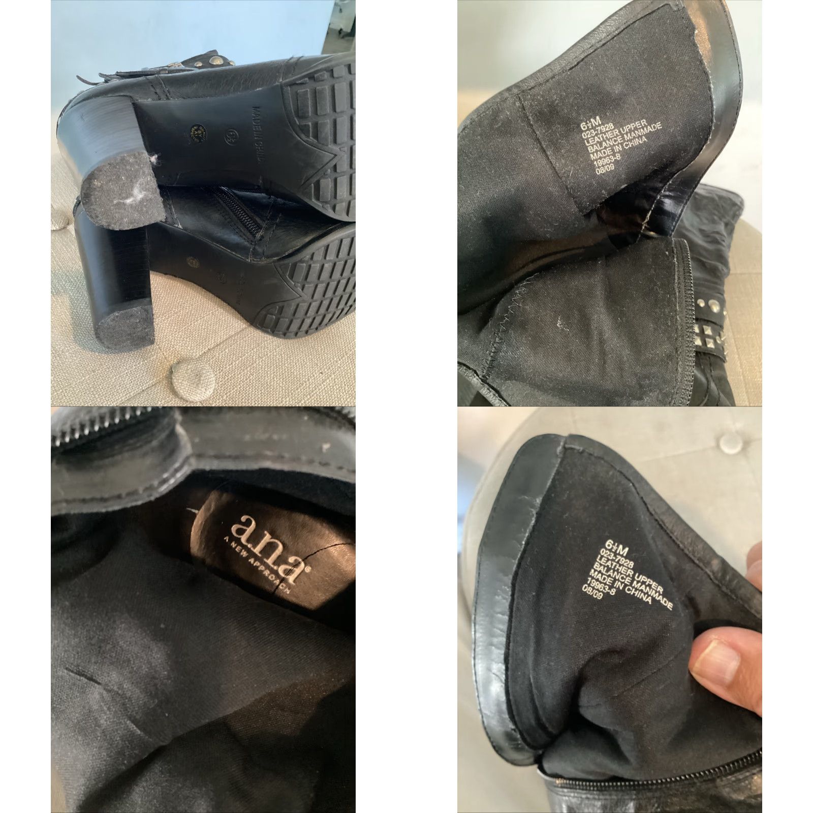 Vintage VINTAGE a.n.a Biker Boots Women Mid-Calf Leather Zipper Black 6.5 High Block Heel Studs Size US 6.5 / IT 36.5 - 8 Thumbnail