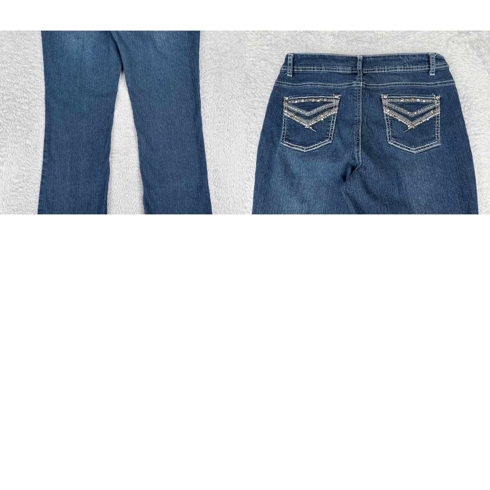 Silver Jeans Co. Women Jeans 30 Blue Denim Bootcut Embellished Cotton Blend Low Rise Bling 30x30 Size 30" / US 8 / IT 44 - 10 Thumbnail