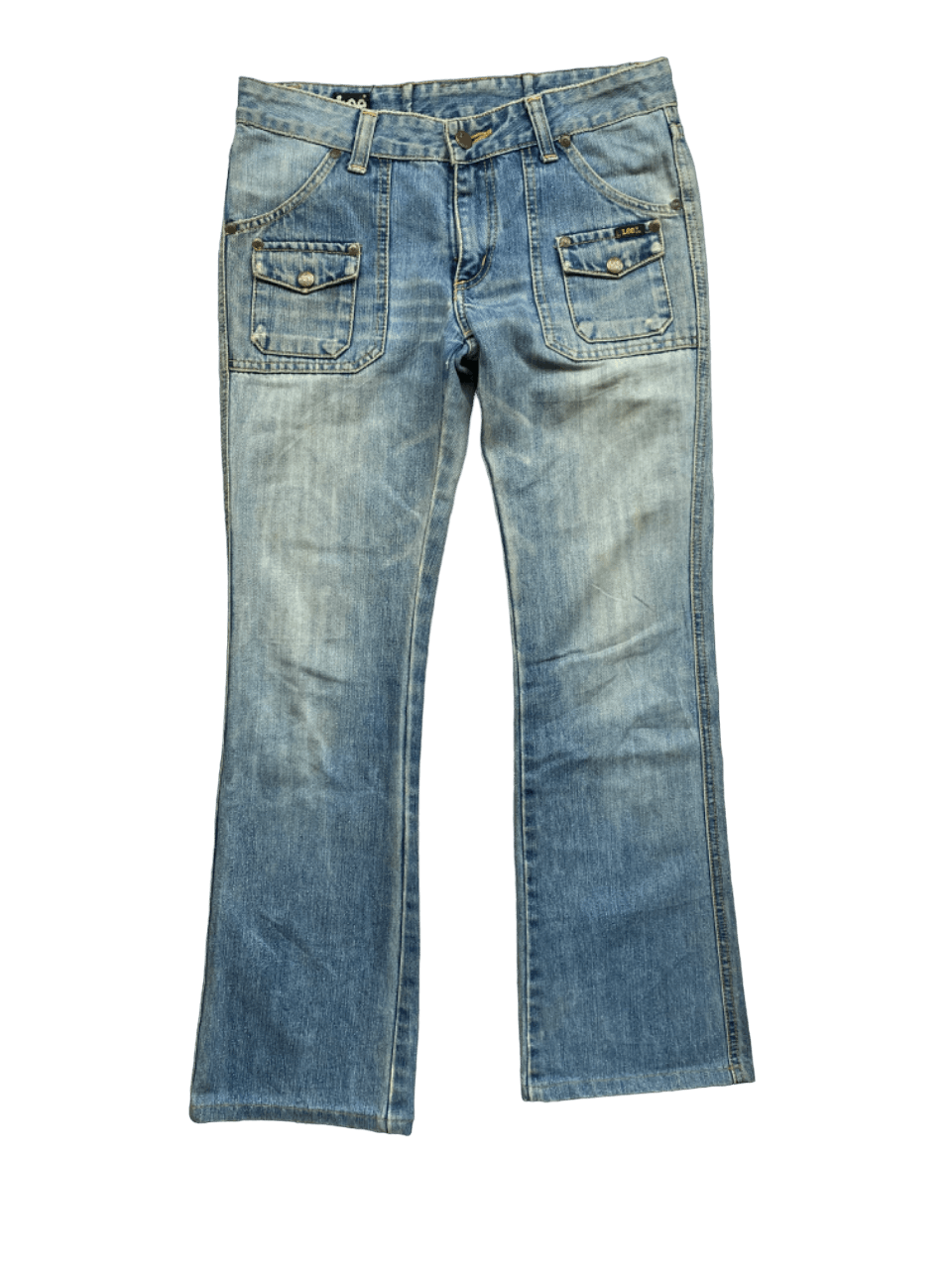 image of Hysteric Glamour x If Six Was Nine Vintage Distressed Flared Lee Rider Bush Pants in Blue Distresse