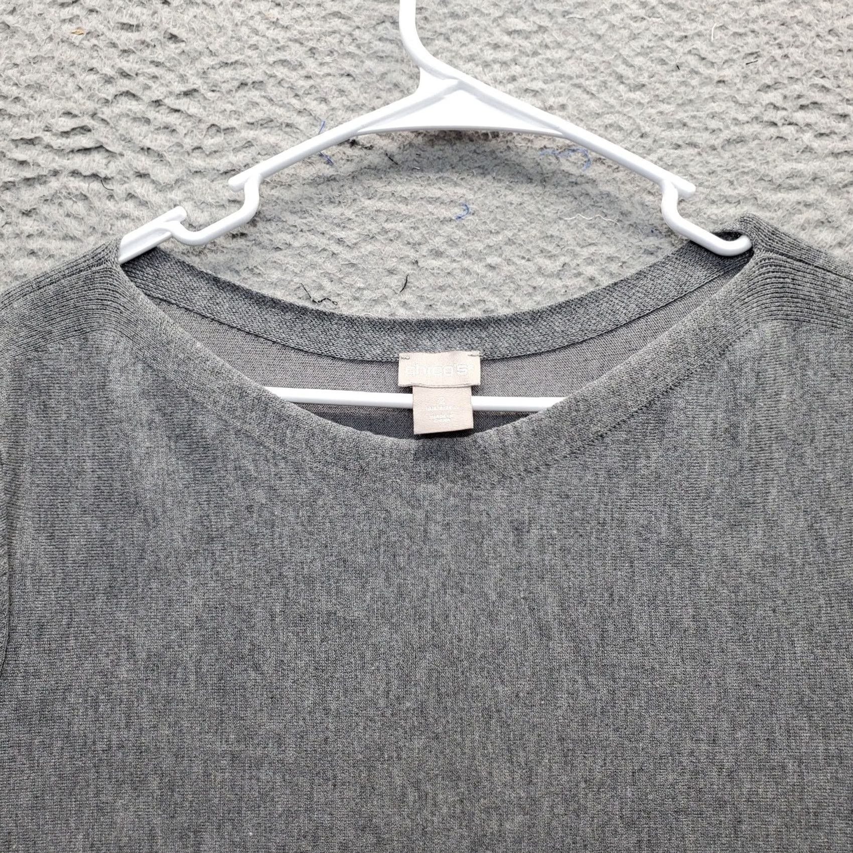 Vintage Chico's Tunic Top Womens Size L Gray Knit Long Sleeve Round Neck Curved Hem Size L / US 10 / IT 46 - 7 Thumbnail