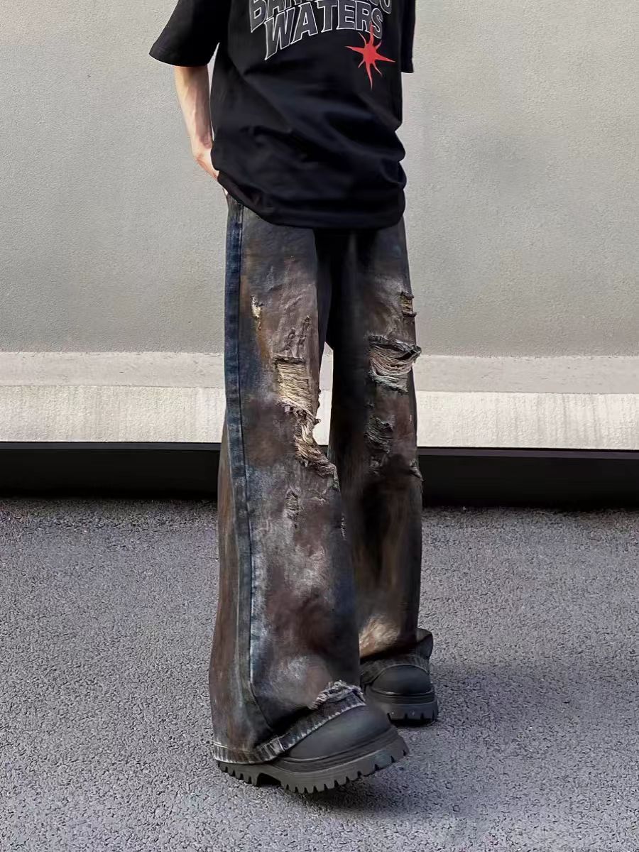 Designer × Jean × Vintage Vintage ripped dirty-dyed baggy jeans Size US 34 / EU 50 - 3 Thumbnail