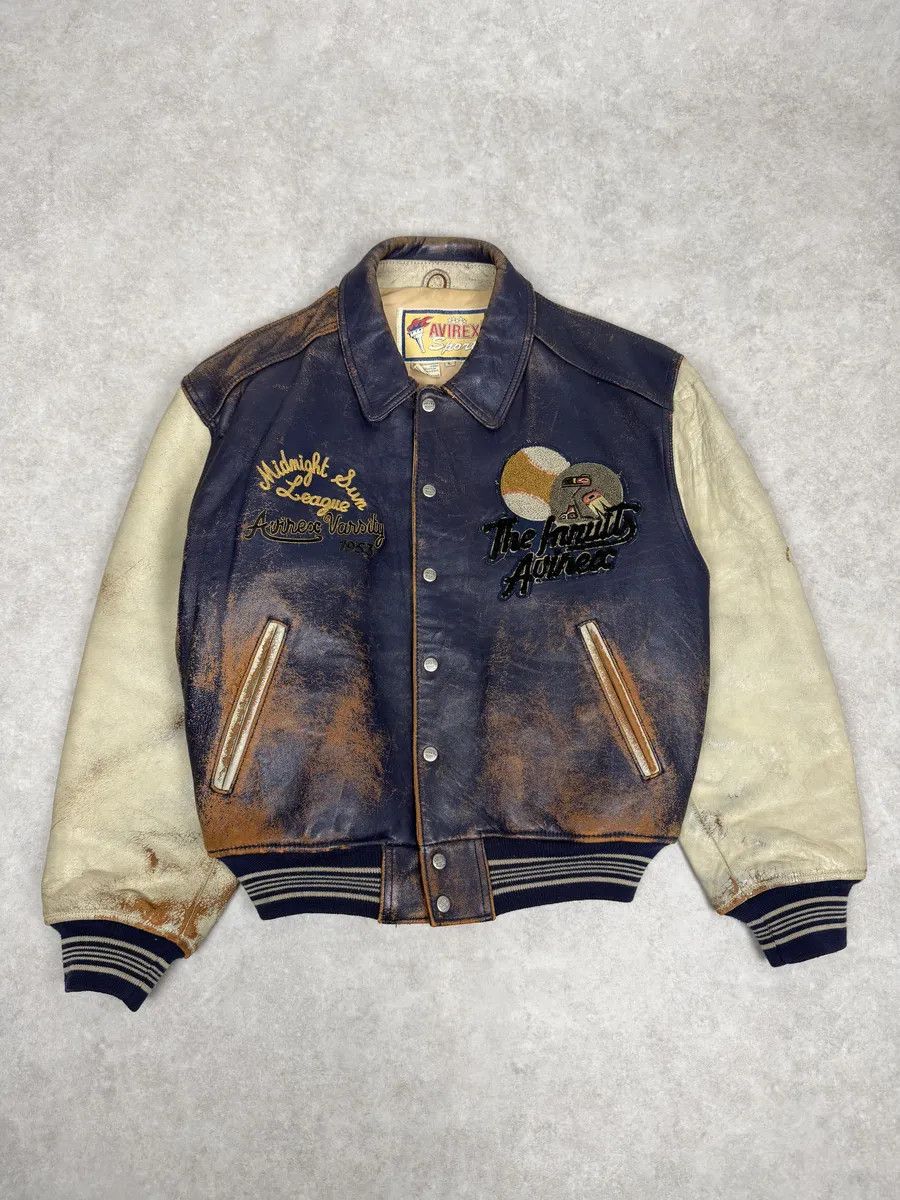Avirex 1990s Avirex Brown & White Leather Pilot Varsity Bomber Jacket Size US M / EU 48-50 / 2 - 5 Thumbnail