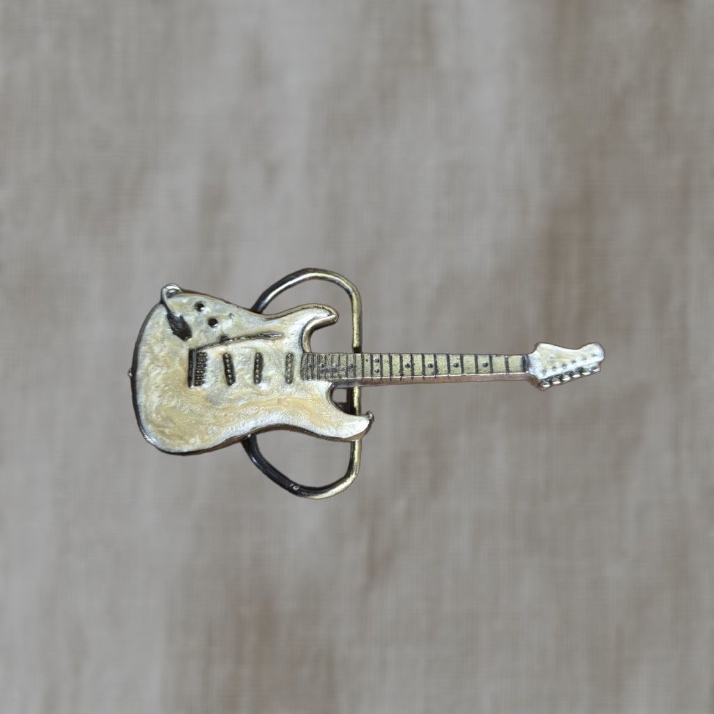 Vintage White Belt Buckle Guitar For Leather Metal Men's Buckle Size ONE SIZE - 1 Thumbnail