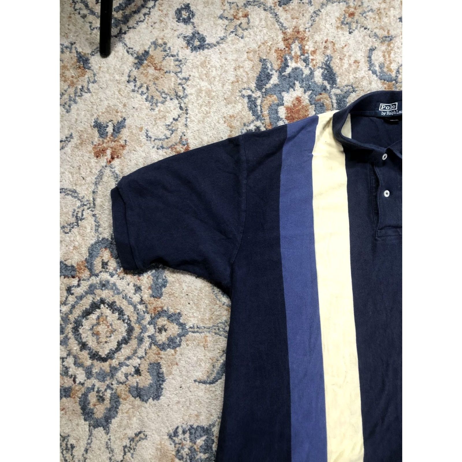 Polo Ralph Lauren Polo by Ralph Lauren Polo Shirt Mens XL Navy Yellow Stripe Pony Logo Casual Size US XL / EU 56 / 4 - 3 Thumbnail