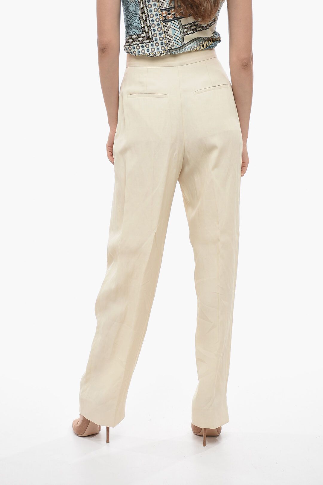 Stella McCartney og1mm0824 Double-Pleated Flax Blend Palazzo Pant in Ivory Size 27" / US 4 / IT 40 - 2 Thumbnail