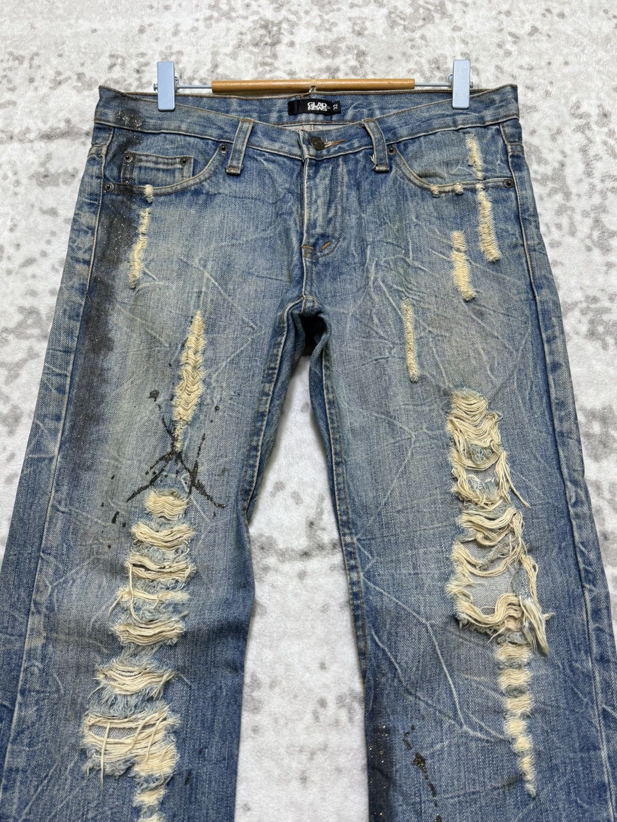 If Six Was Nine 2000s Glad News Japanese Grunge Paint Splatter Bootcut Denim Size US 32 / EU 48 - 3 Thumbnail
