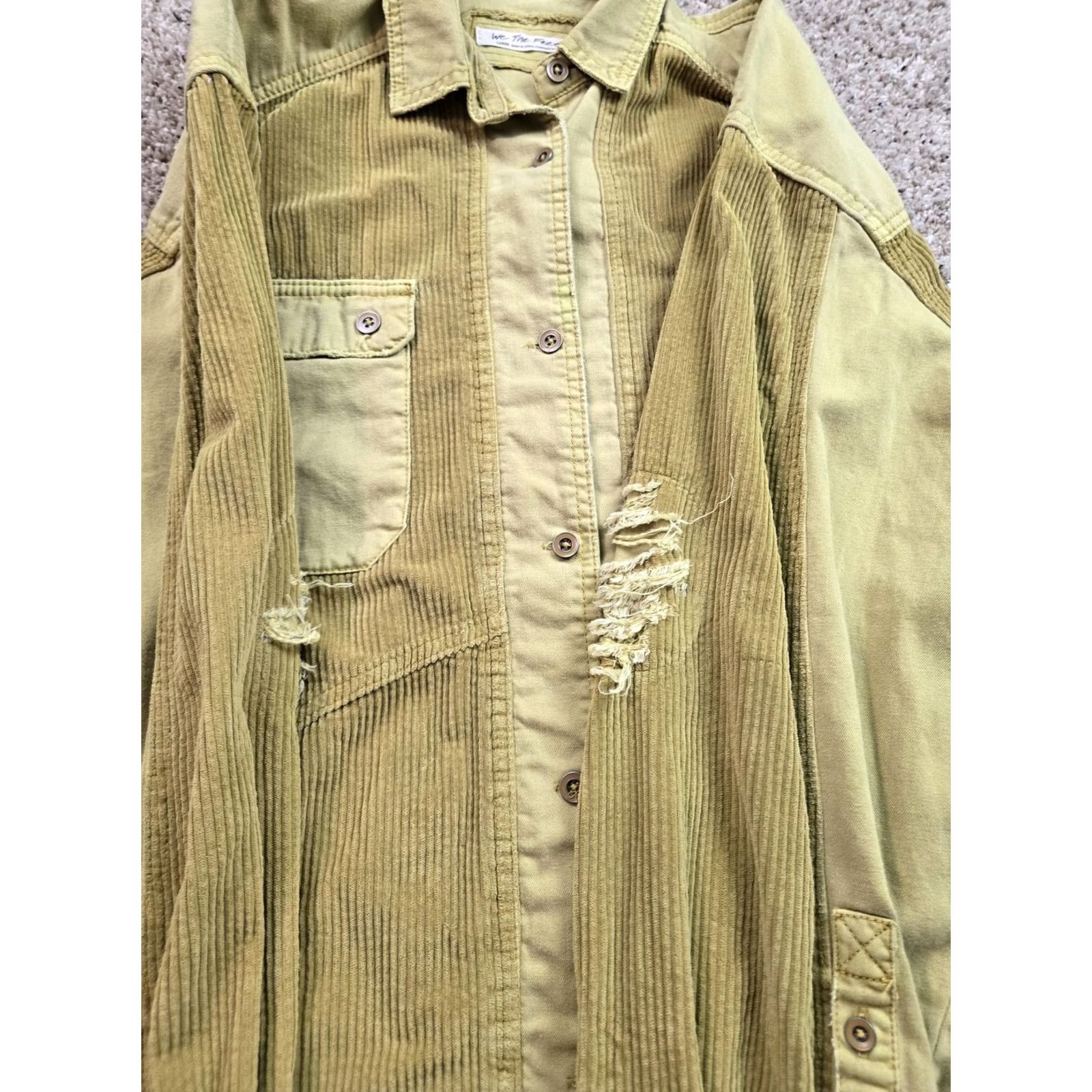 Vintage We The Free Corduroy Shirt Jacket Womens Large Green Button Up Long Sleeve Size M / US 6-8 / IT 42-44 - 4 Thumbnail
