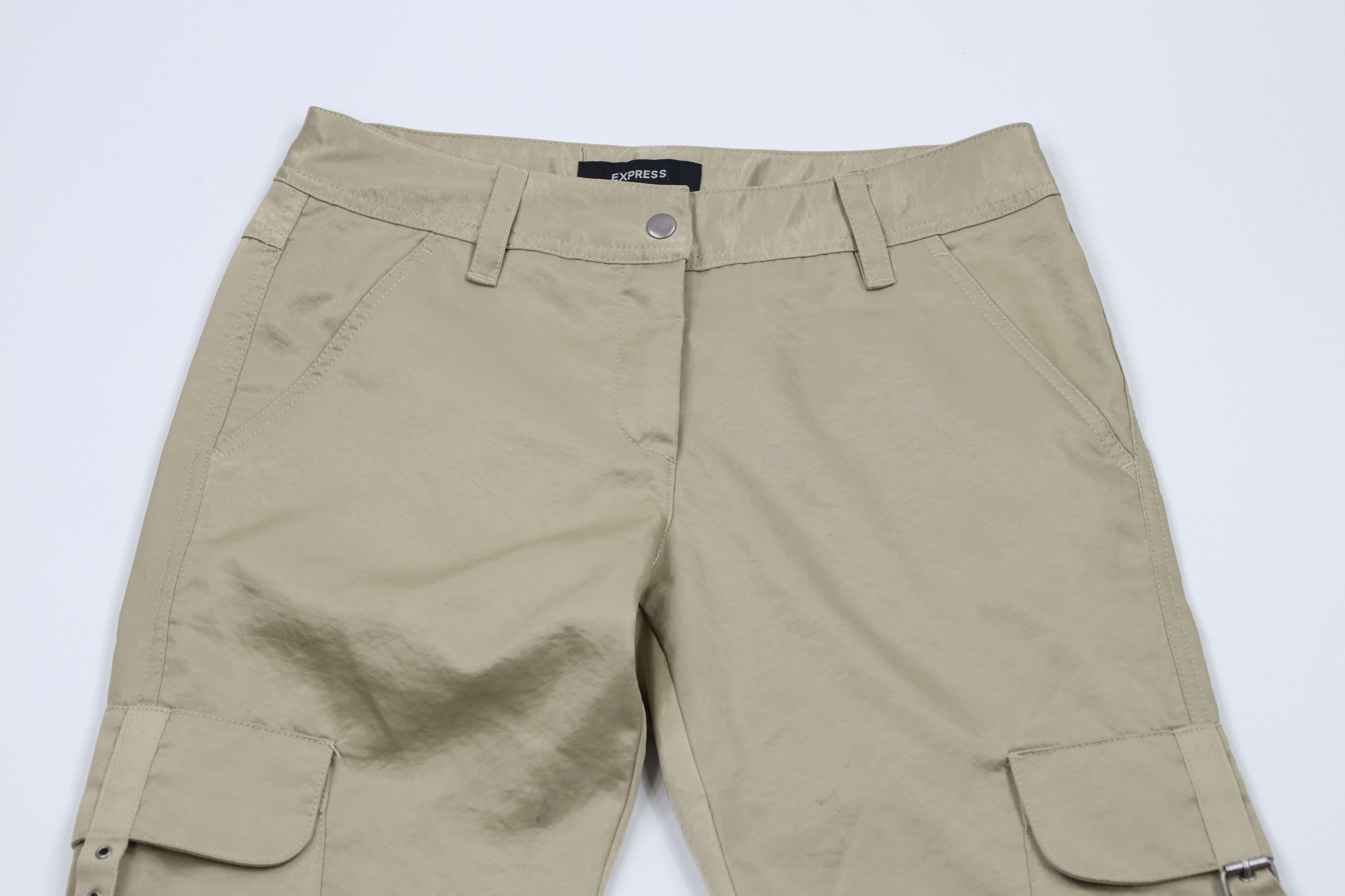 Express × Vintage Vintage Y2K Express Silky Flared Wide Leg Cargo Pants Gold Size 25" / US 0 / IT 36 - 2 Thumbnail