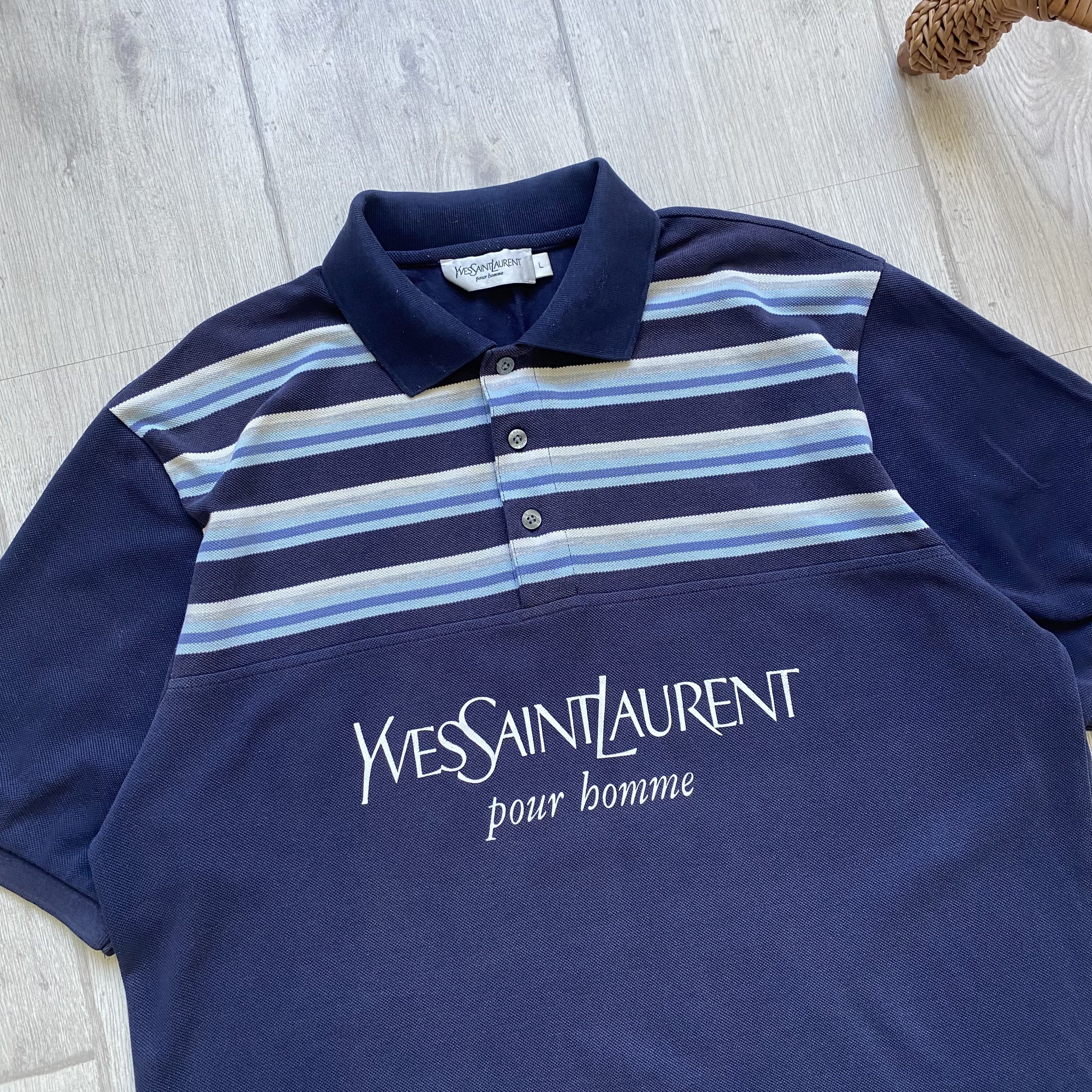 Yves Saint Laurent Vintage 90 Yves Saint Laurent Faded Polo Big Logo Oldmoney Size US L / EU 52-54 / 3 - 3 Thumbnail