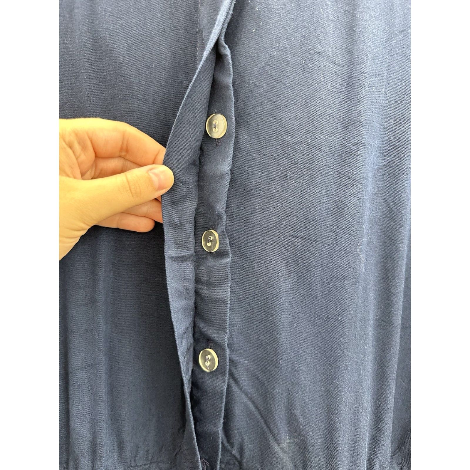 Vintage VINTAGE Studio Womens Dress 12 Navy Blue Knee Length Long Sleeve Hidden Button Up Solid 70s 80s 90s Casual Workwear Womens Size XL / US 12-14 / IT 48-50 - 3 Thumbnail