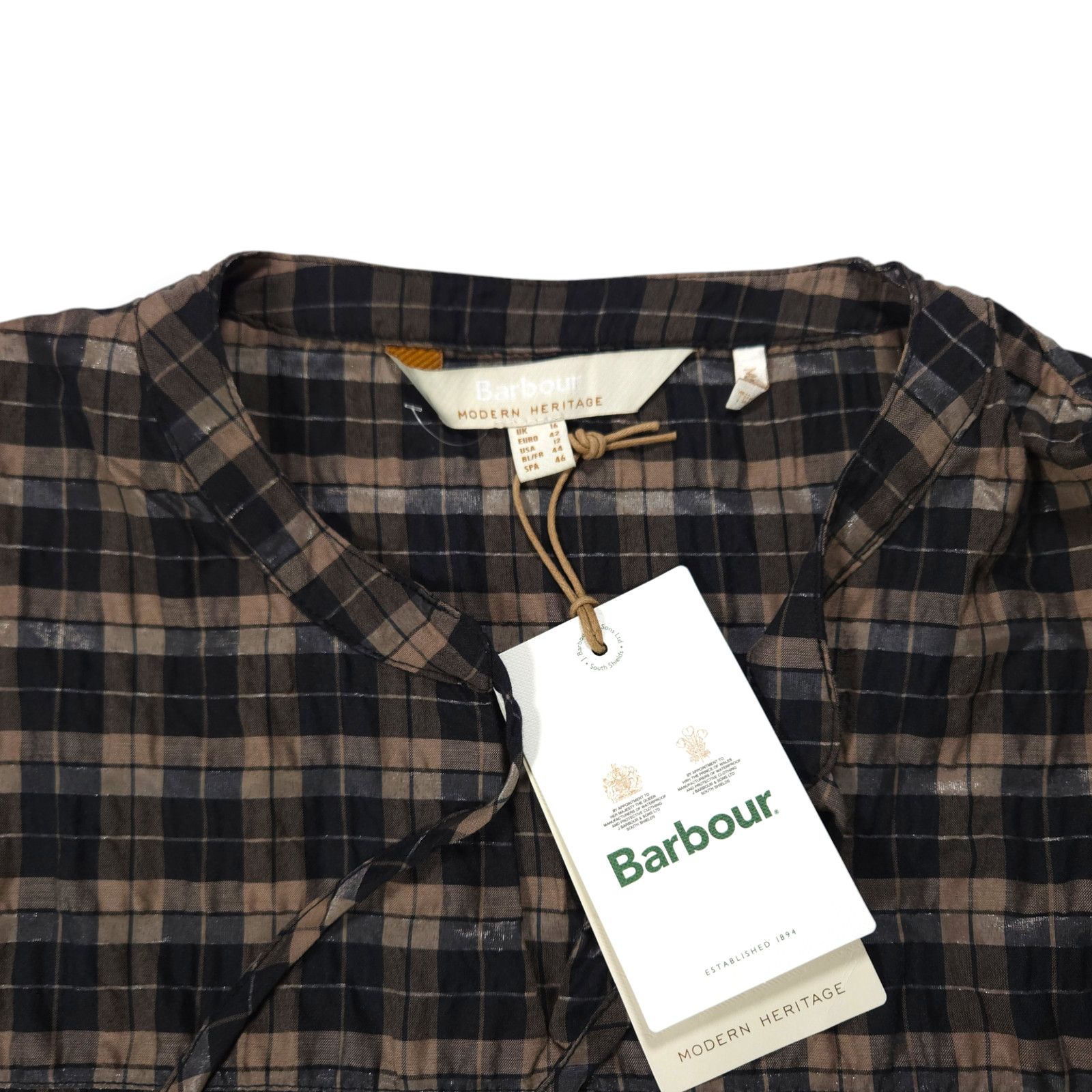 Barbour NWT Barbour Lorelie Plaid Popover Top Sz. 12 Praline Check Size XL / US 12-14 / IT 48-50 - 6 Thumbnail