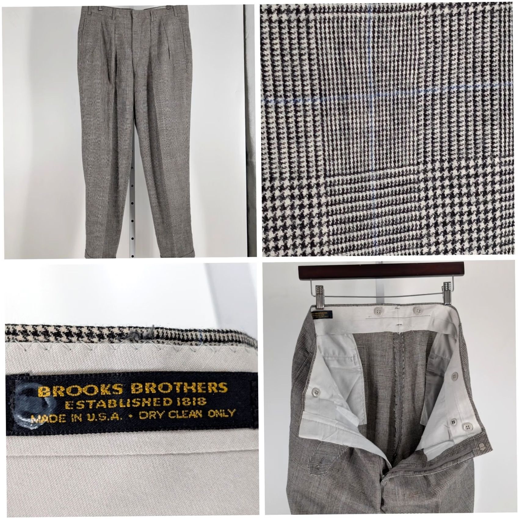 Brooks Brothers VINTAGE Brooks Brothers Glen Plaid Dress Pants 35x29 Wool Men Regular Gray USA 90s Ivy League Cuffed Pleated Trousers Size US 35 - 2 Thumbnail