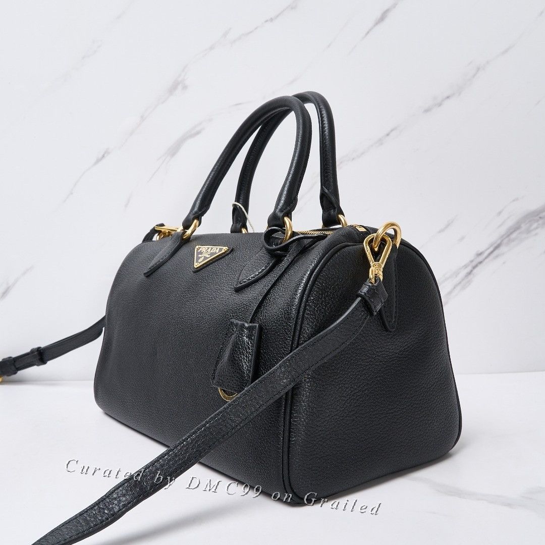 Prada Prada Black Leather Boston Handbag Size ONE SIZE - 5 Thumbnail