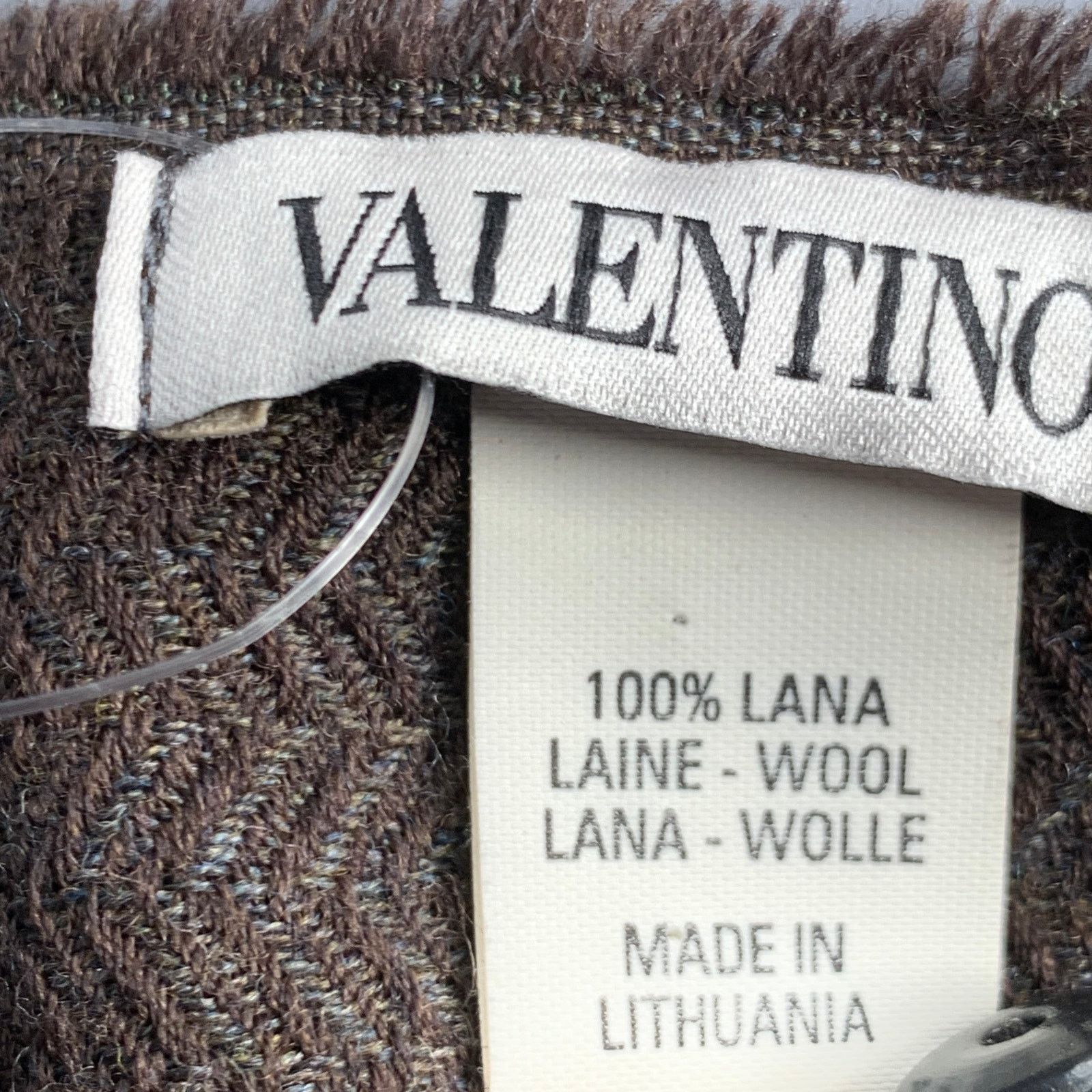 Valentino VALENTINO Brown Olive Herringbone Wool Fringe Scarf Size ONE SIZE - 4 Thumbnail