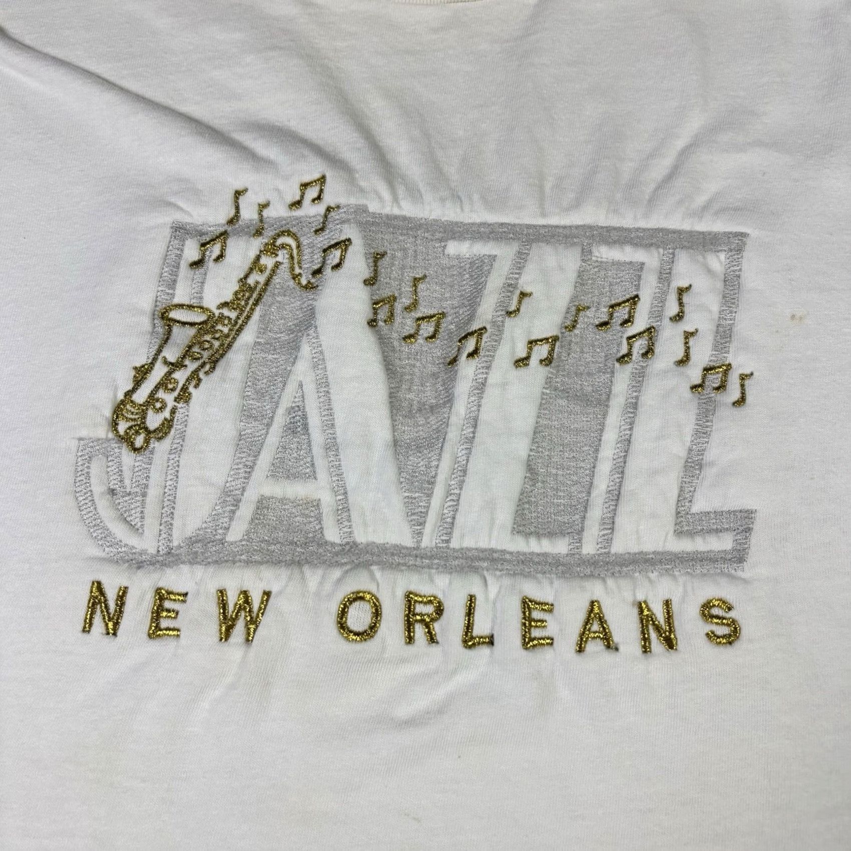 Hanes VINTAGE New Orleans Jazz T Shirt White Embroidered Logo size L 90s Hanes Shirt Mens Cotton Short Sleeve Crew Neck Jazz Size US L / EU 52-54 / 3 - 6 Thumbnail