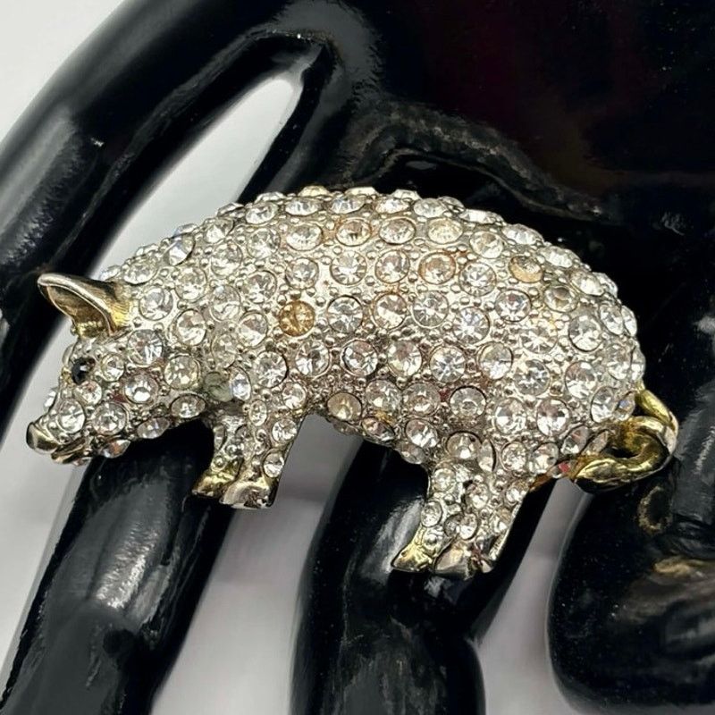 Other Silver Crystal Pig Pin Size ONE SIZE - 1 Thumbnail