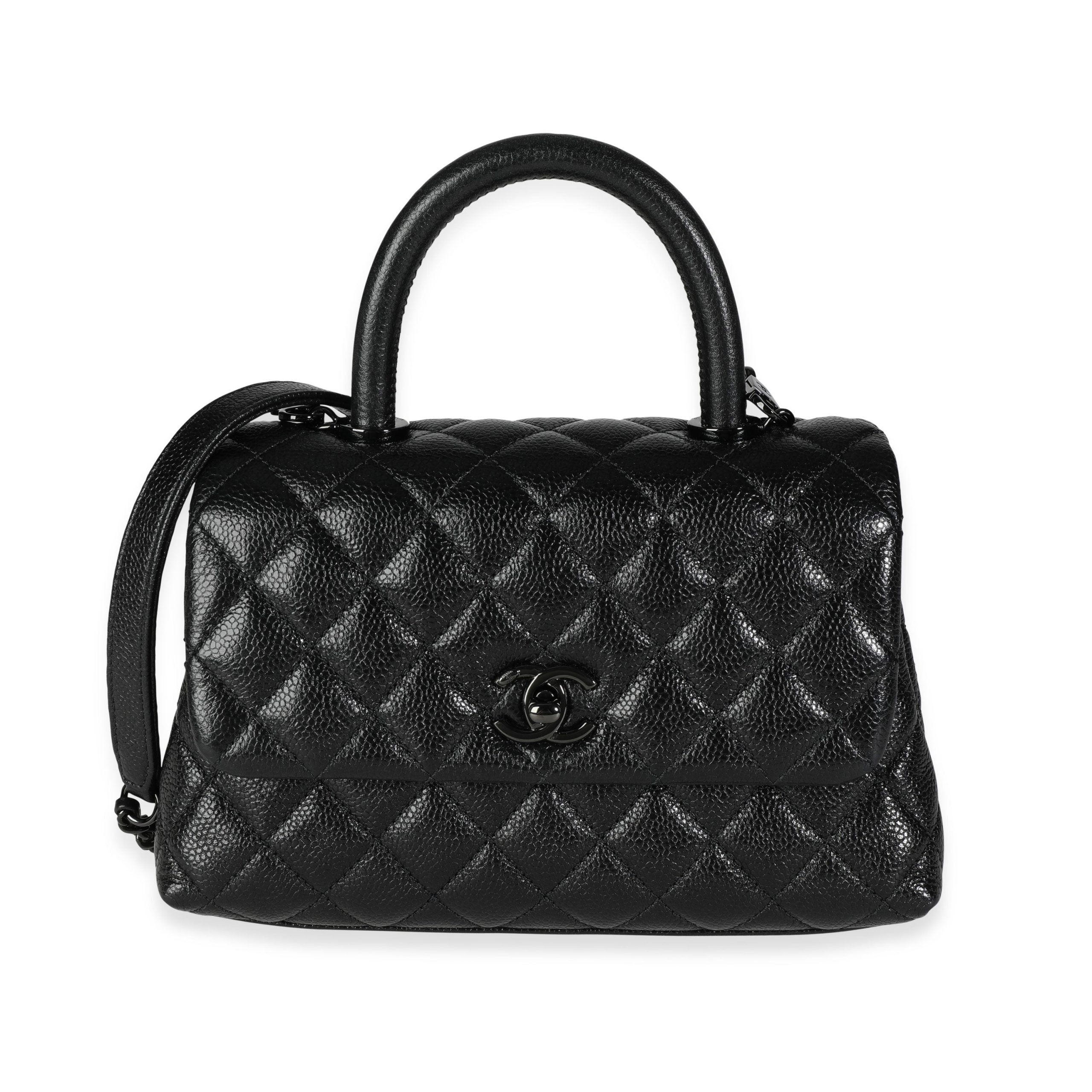image of Chanel So Black Quilted Caviar Small Coco Top Handle Flap Bag, Women's