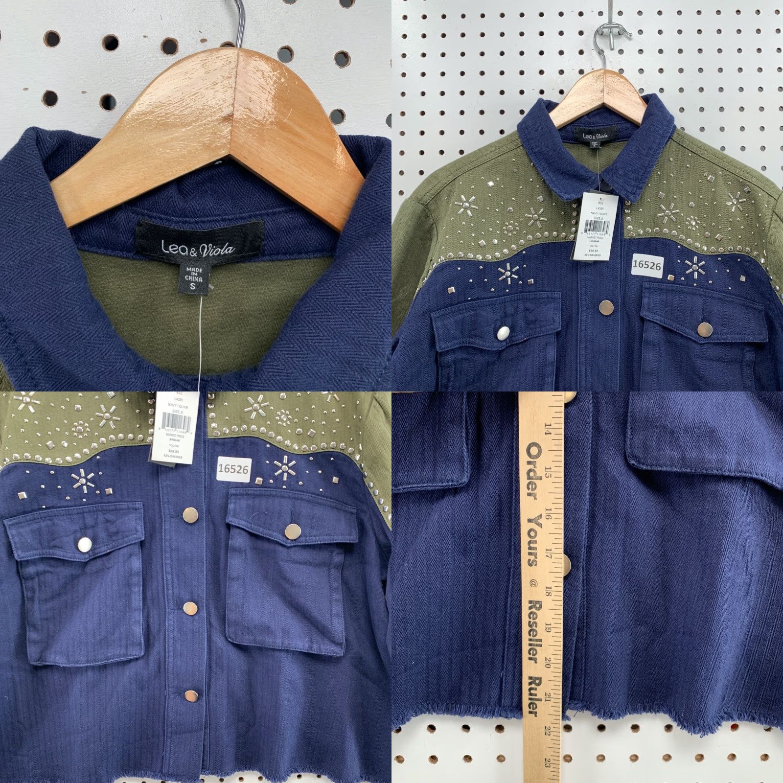 Vintage VINTAGE Lea & Viola Denim Biker Jacket Women’s Small Blue Olive Green Studded Regular S Size S / US 4 / IT 40 - 8 Thumbnail