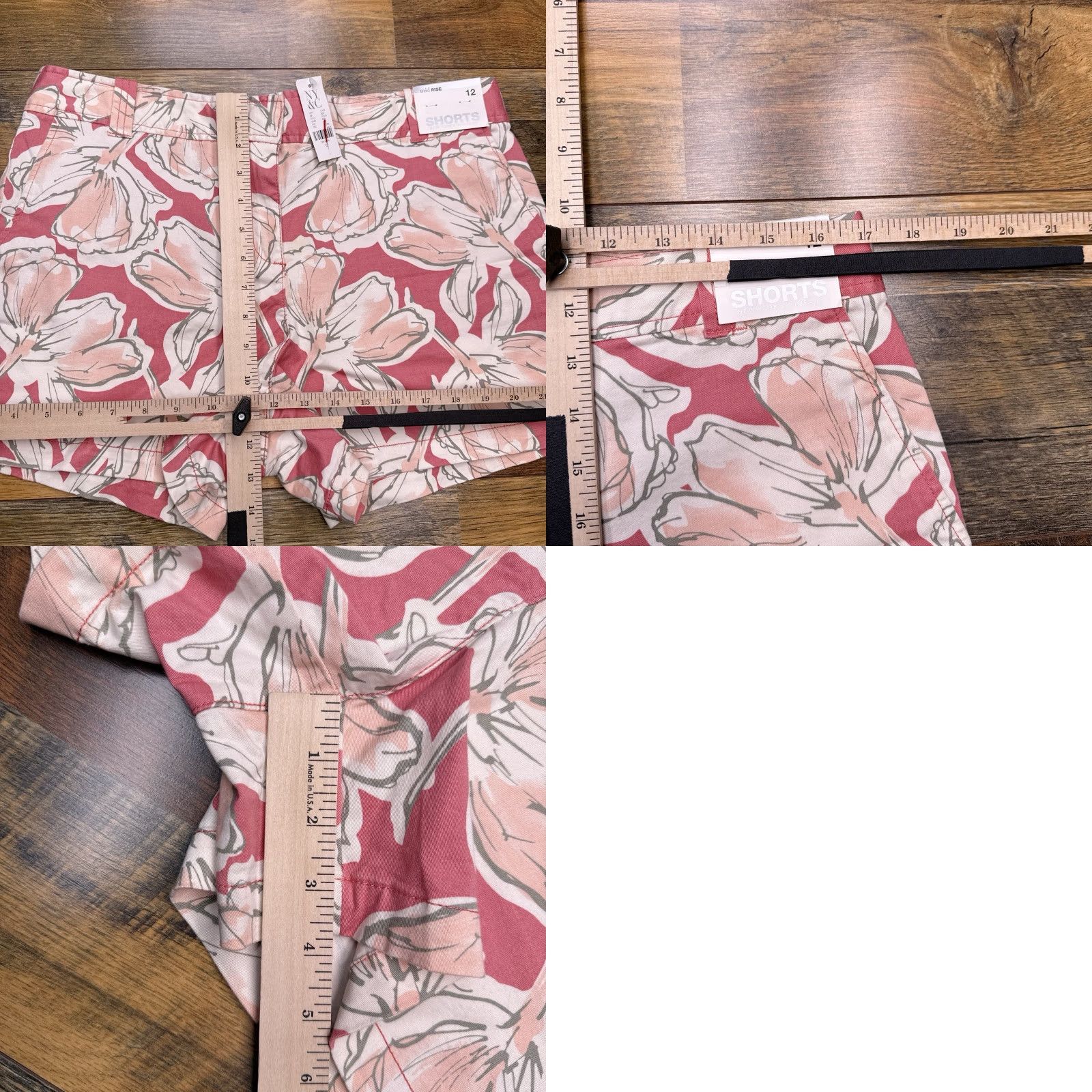 Vintage New York & Company Mid Rise Shorts 12 Pink Flowers Stretch Twill Chino Women Regular Summer Floral Casual Travel Party/Cocktail | Womens Size 34" / US 12 / IT 48 - 8 Thumbnail