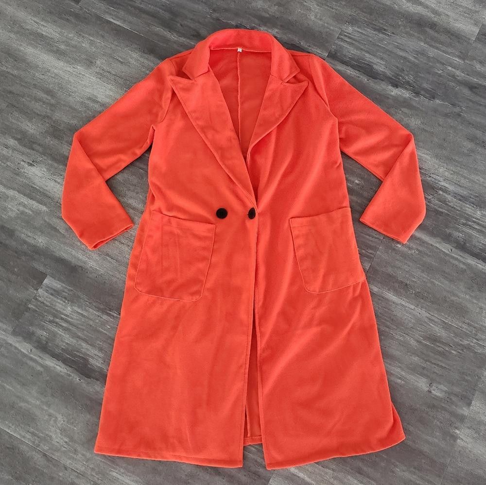 Designer Fire Orange Pocket Detailed Long Fleece Trench Size S / US 4 / IT 40 - 1 Thumbnail