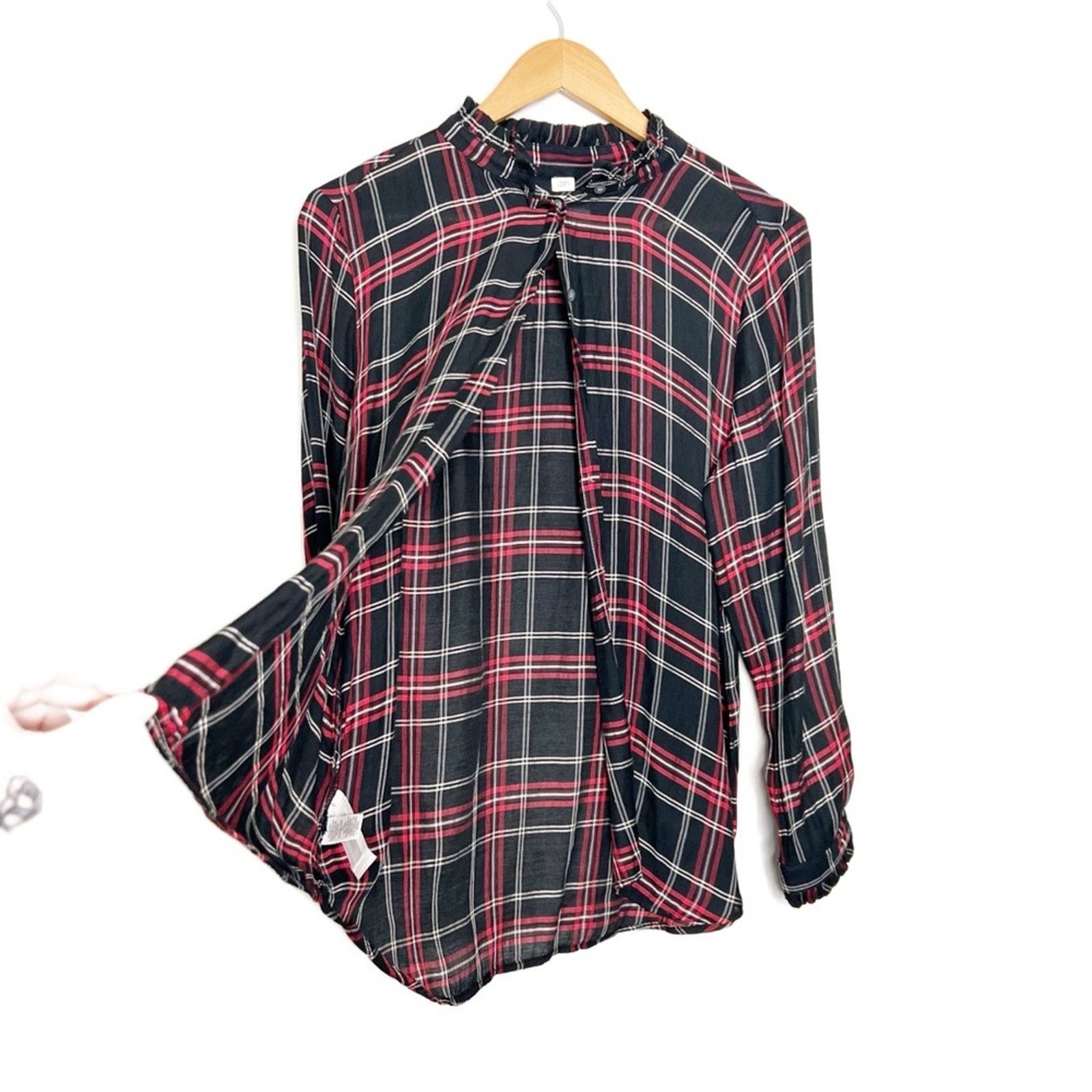 Loft Loft Women’s Petite Plaid Button Down Flannel Ruffle Shirt Size L / US 10 / IT 46 - 4 Thumbnail