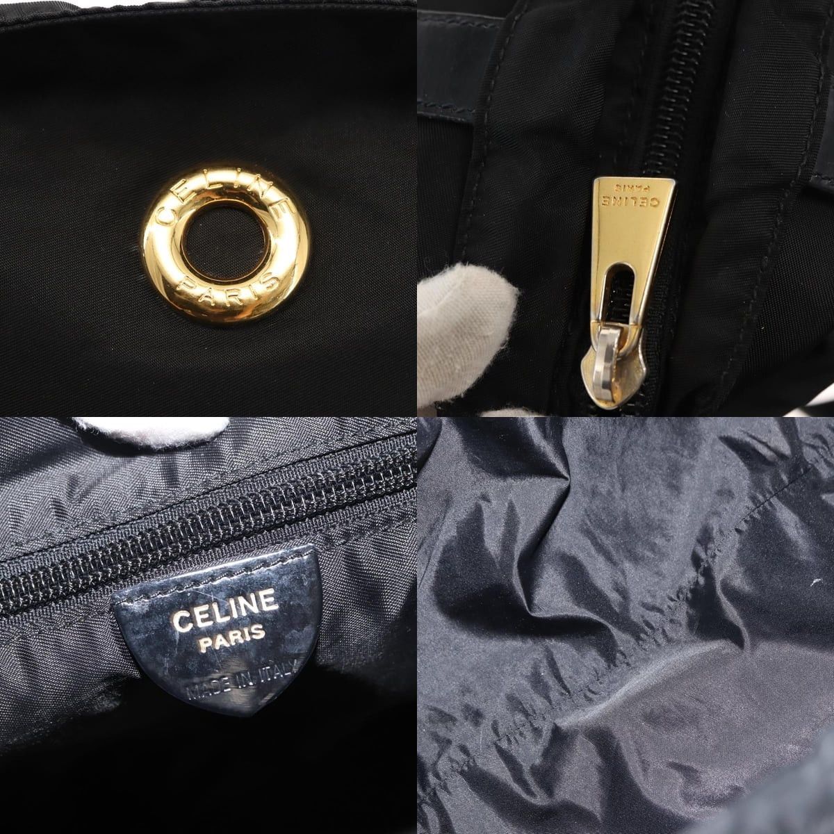 CELINE Tote Bag Nylon Enamel Black Gold