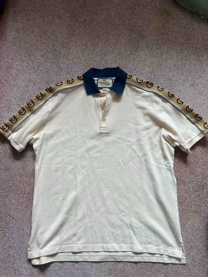 GucciMen's ivory white 3m reflective logo short-sleeved Pol