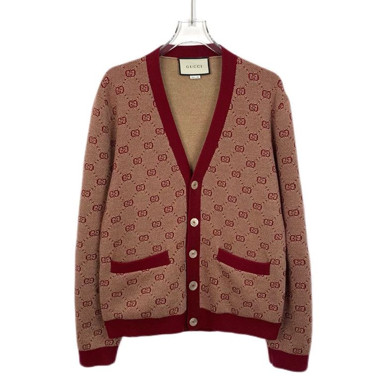 Gucci Gucci Red logo full-printed wool knitted long-sleeved cardi Size US S / EU 44-46 / 1 - 1 Thumbnail