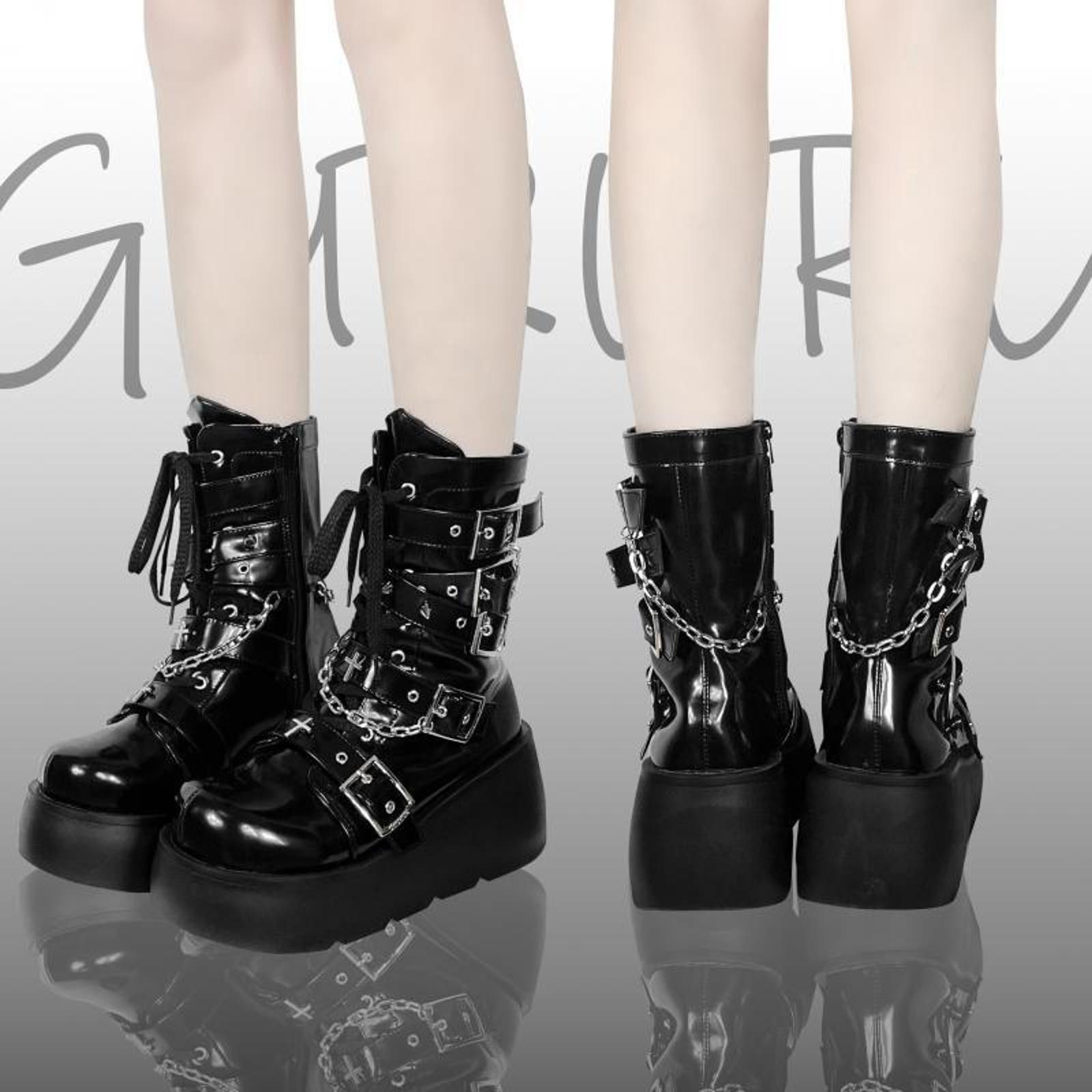 The Unbranded Brand Y2K Hot Girl Thick Bottom Round Head Cross Cool Boots Size ONE SIZE - 4 Thumbnail