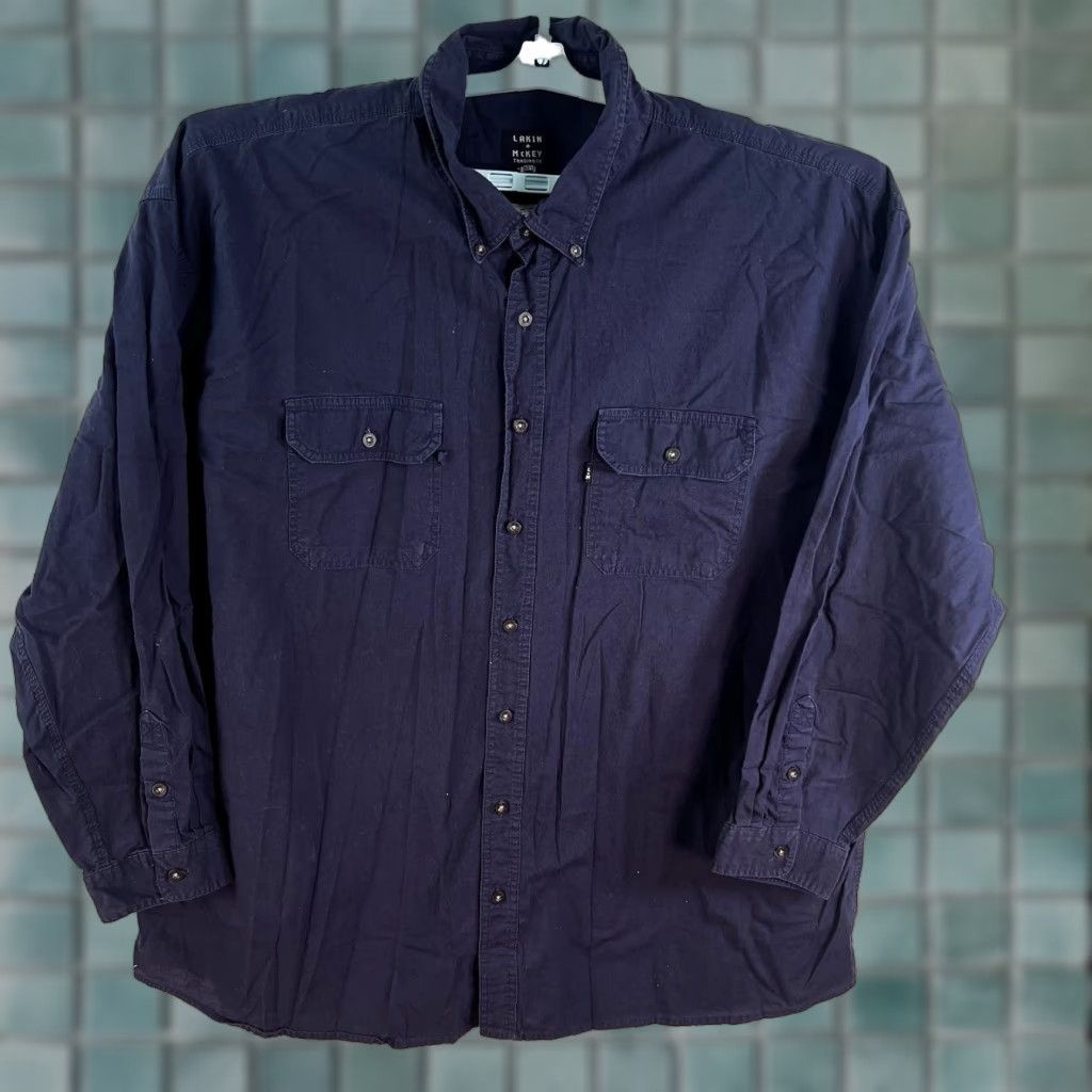 Vintage VINTAGE Lakin Mckey Men's Button-Up Shirt Long Sleeve Blue Big & Tall 4XLT Casual Workwear Size US XXL / EU 58 / 5 - 1 Thumbnail