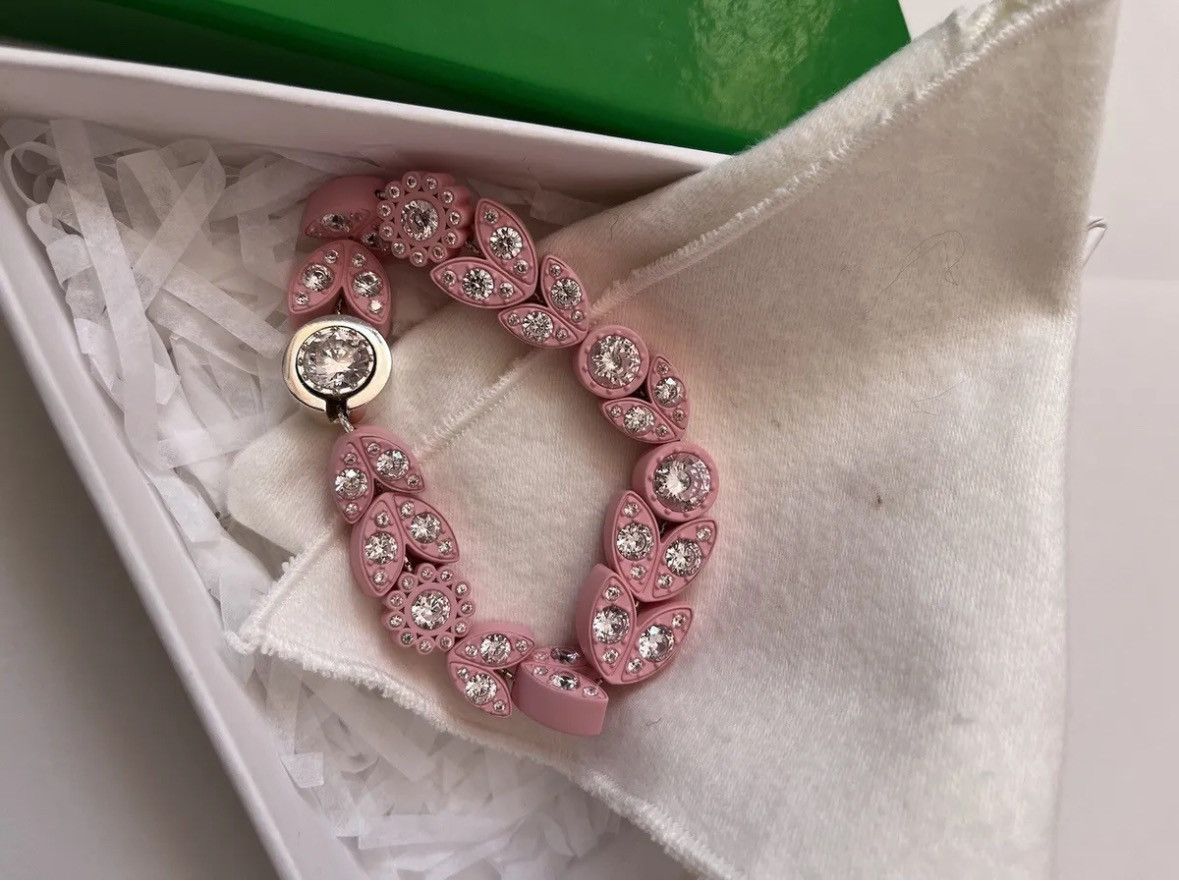 image of Bottega Veneta Cubic Zirconia Pink Rubber Silver Bracelet, Men's