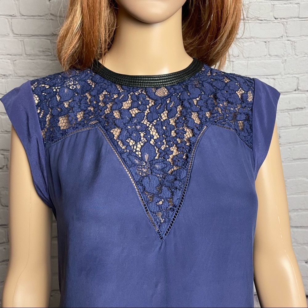 Rebecca Taylor Rebecca Taylor Sleeveless Lace Insert Silk Blue Top Size 2 Size XS / US 0-2 / IT 36-38 - 2 Thumbnail