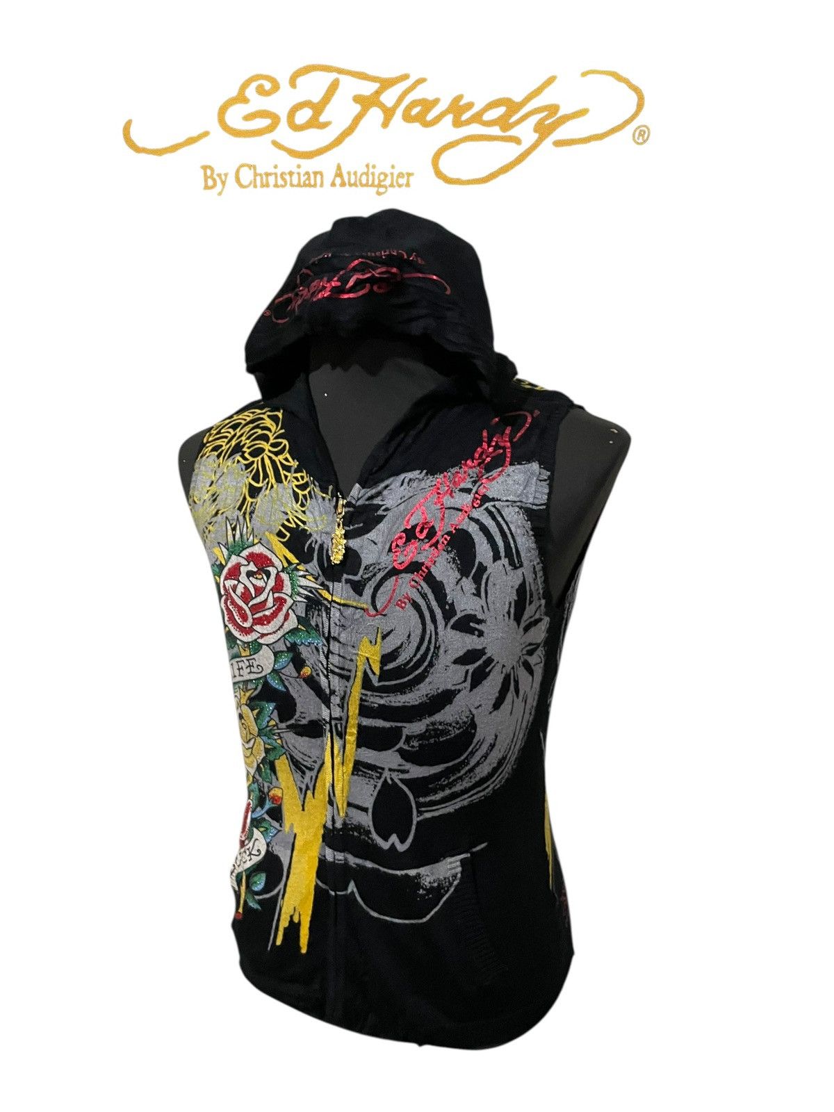 Christian Audigier Ed Hardy By Christian Audigier Sleeveless Hooded Sweatshirt Size M / US 6-8 / IT 42-44 - 15 Thumbnail