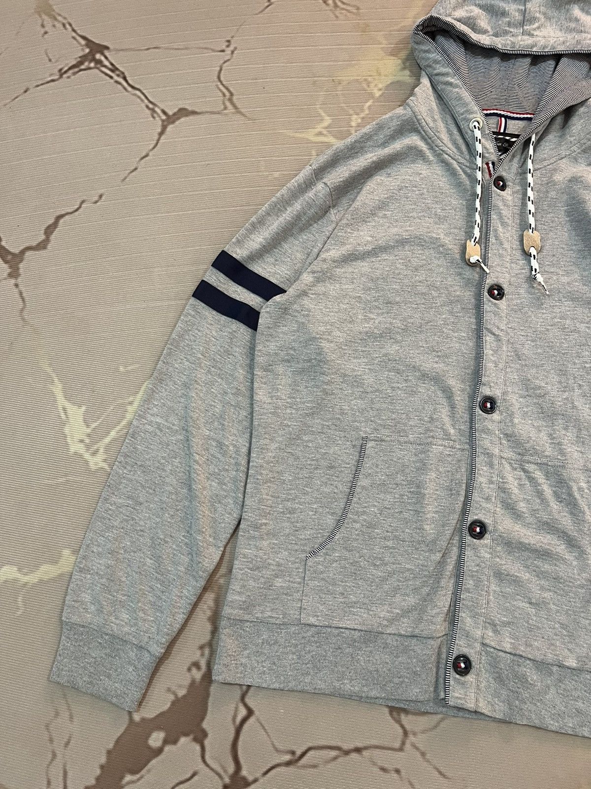 Japanese Brand Nota Bene Stripe Sleeve Button Hoodie Japan Size US M / EU 48-50 / 2 - 4 Thumbnail