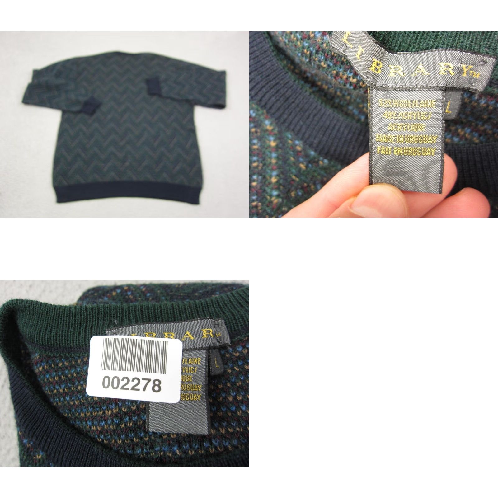 Vintage VINTAGE Library Sweater Mens L Green Chevron Wool Blend Pullover 90s Knit Crew Neck Long Sleeve Size US L / EU 52-54 / 3 - 8 Thumbnail