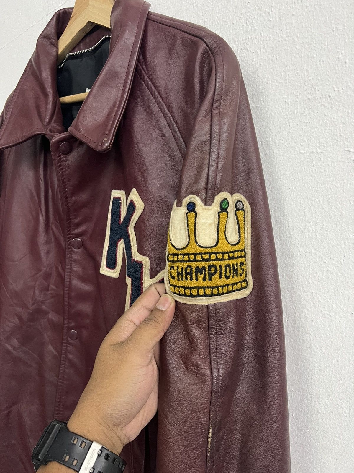 Vintage VINTAGE KK CHAMPION VARSITY LEATHER JACKET Size US L / EU 52-54 / 3 - 4 Thumbnail