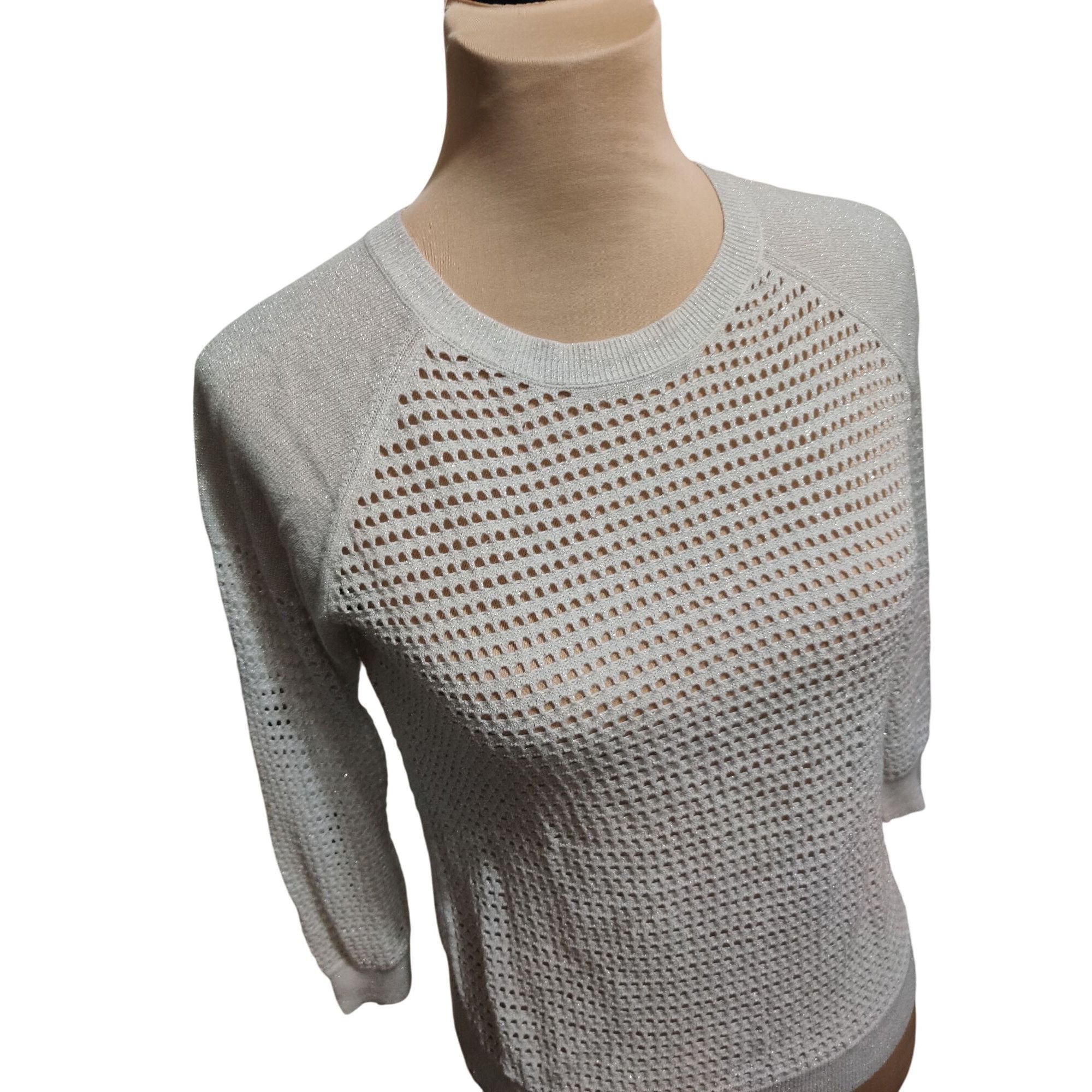 Express Express S Womens Sweater Silver Metallic Open Knit Pullover Size S / US 4 / IT 40 - 10 Thumbnail
