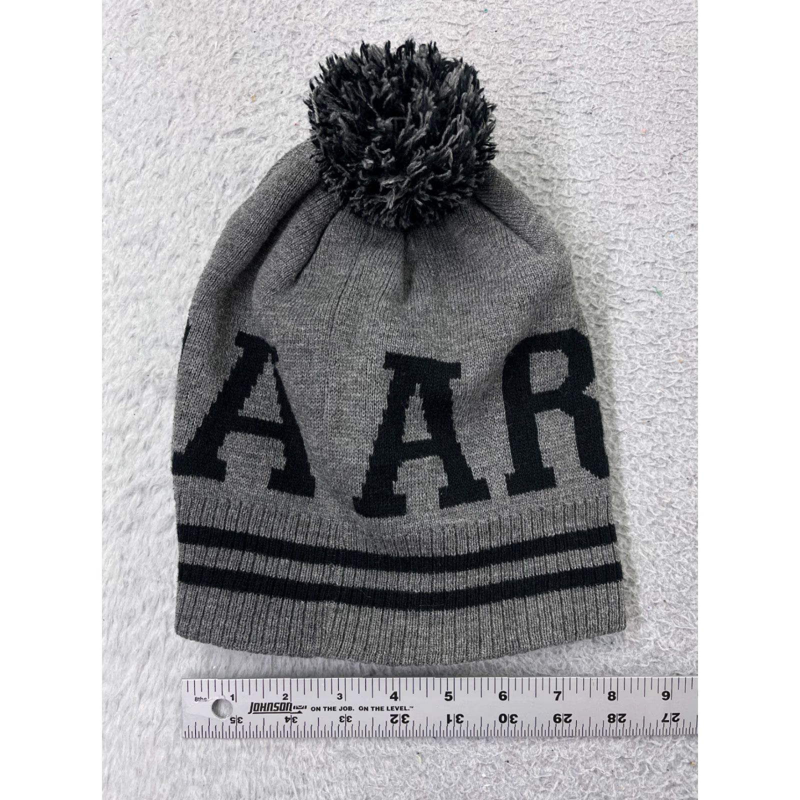 Vintage Armada Beanie Hat Adult One Size Gray Black Knit 100% Acrylic Pom Snow Striped Outdoor Ski Mens Size ONE SIZE - 5 Thumbnail