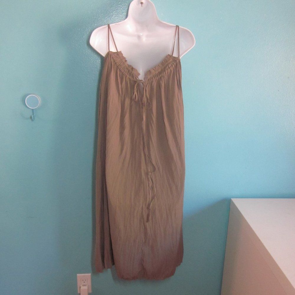 Beams Plus B:MING Beams Womens Crinkle Poly A-Line Dress Taupe Olive "O Size M / US 6-8 / IT 42-44 - 10 Thumbnail