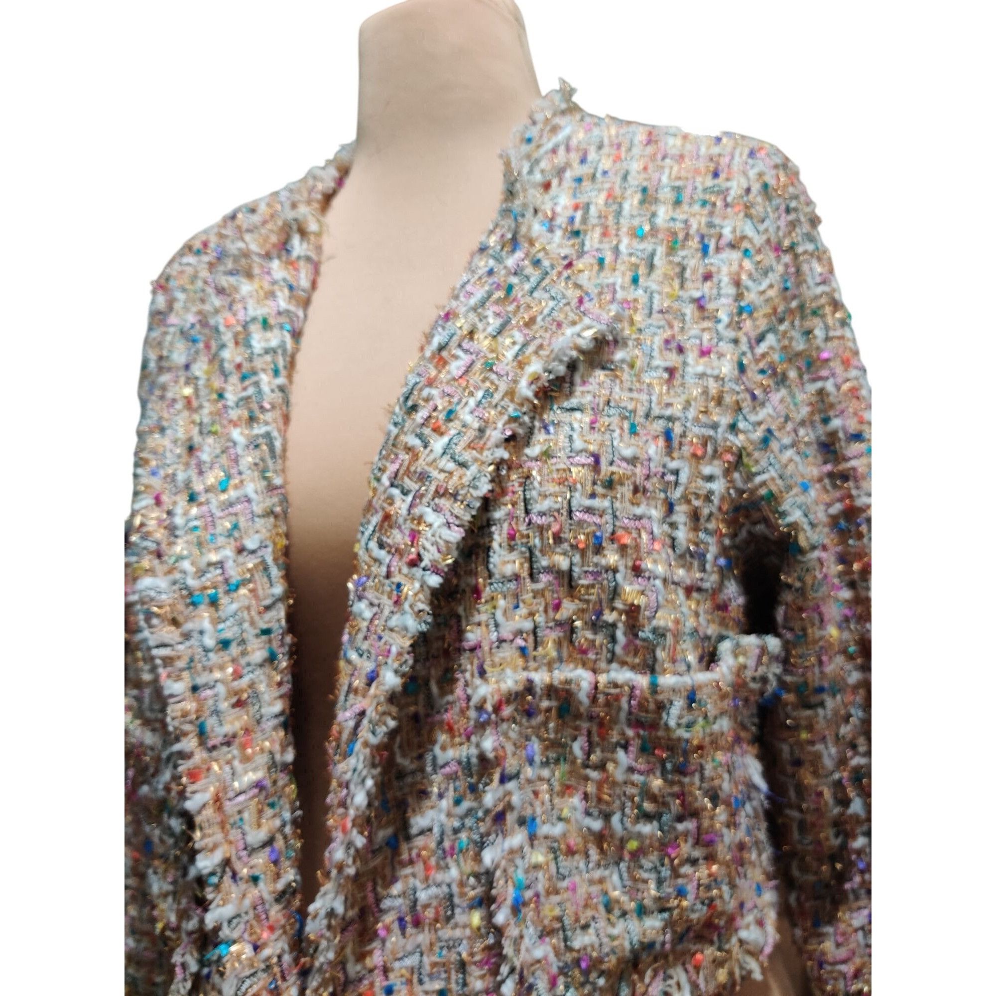 Fashion Nova Fashion Nova 1XL Womens Cropped Tweed Jacket Multicolor Text Size XL / US 12-14 / IT 48-50 - 17 Thumbnail