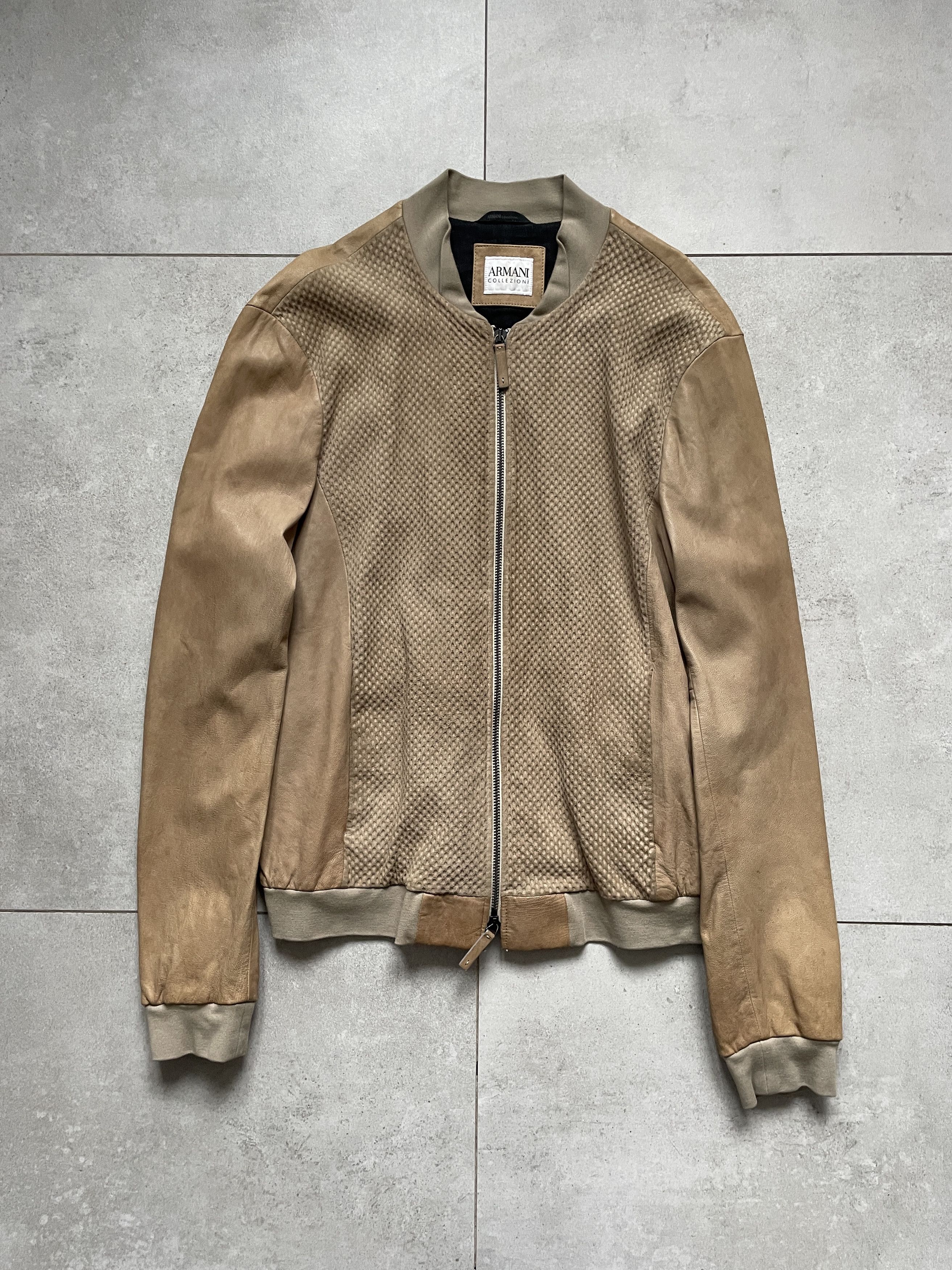 Armani Collezioni ARMANI COLLEZIONI BEIGE SLIM FIT SOFT LEATHER BIKER JACKET Size US L / EU 52-54 / 3 - 1 Thumbnail