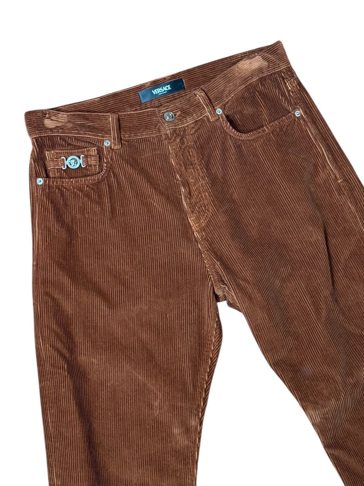 Versace Versace Brown Corduroy Pants with Medusa Logo – 32 Size US 32 / EU 48 - 2 Thumbnail