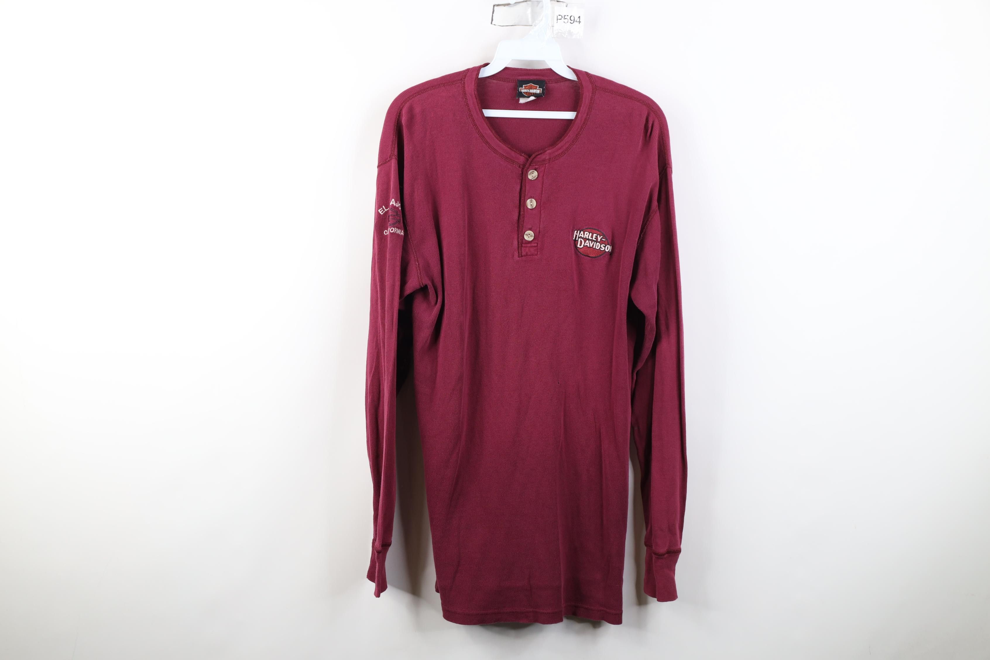 Harley Davidson Vintage 90s Harley Davidson Ribbed Knit Henley T-Shirt USA Size US L / EU 52-54 / 3 - 1 Thumbnail